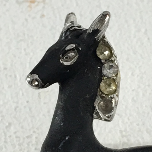 @Popup Show: Vintage Black Horse Clear Rhinestone Brooch/Pin - Picture 4 of 7